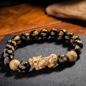 Asian-Style Bracelet - Pixiu Black Obsidian Bracelet for
