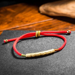 Tibetan Red/Gold String Bracelet - Buddhist Decorative Ornament