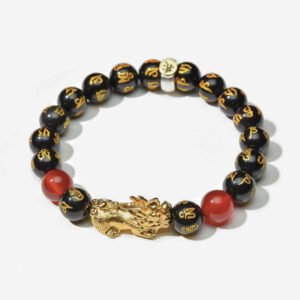 Year of the Fire Horse Wealth Bracelet - Black Obsidian Red